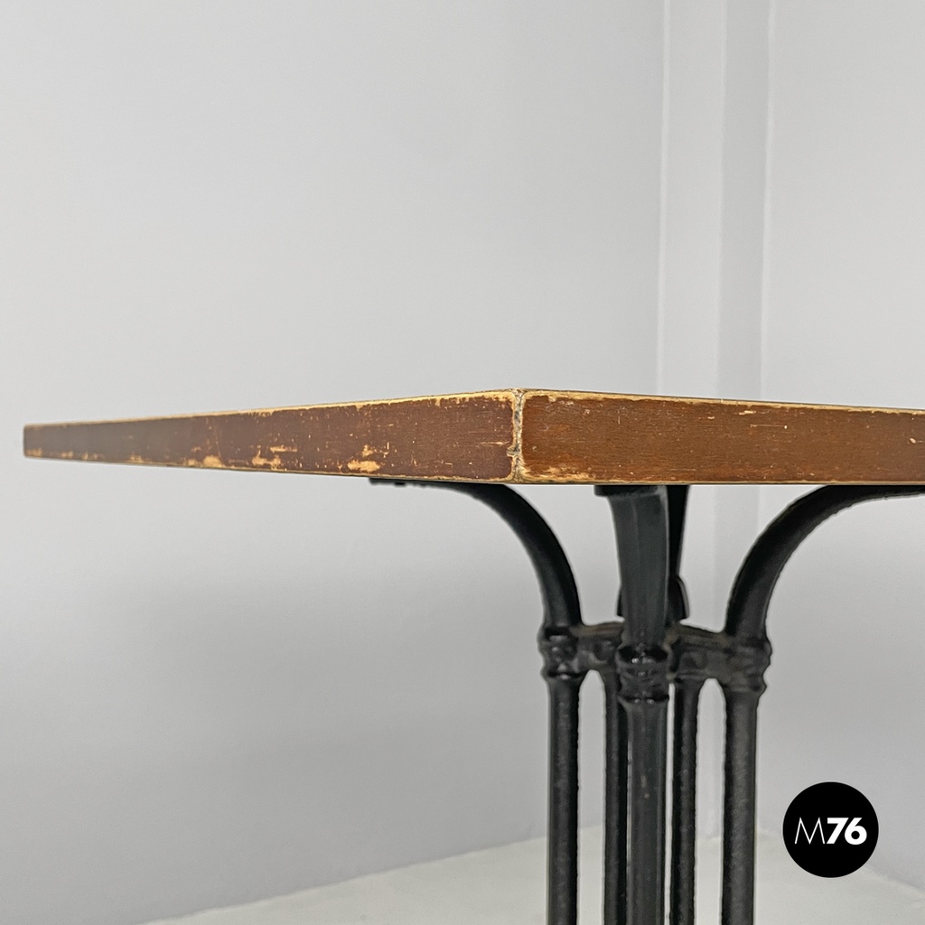 Italian post modern wooden top and decorated black cast iron bar table, 1990s