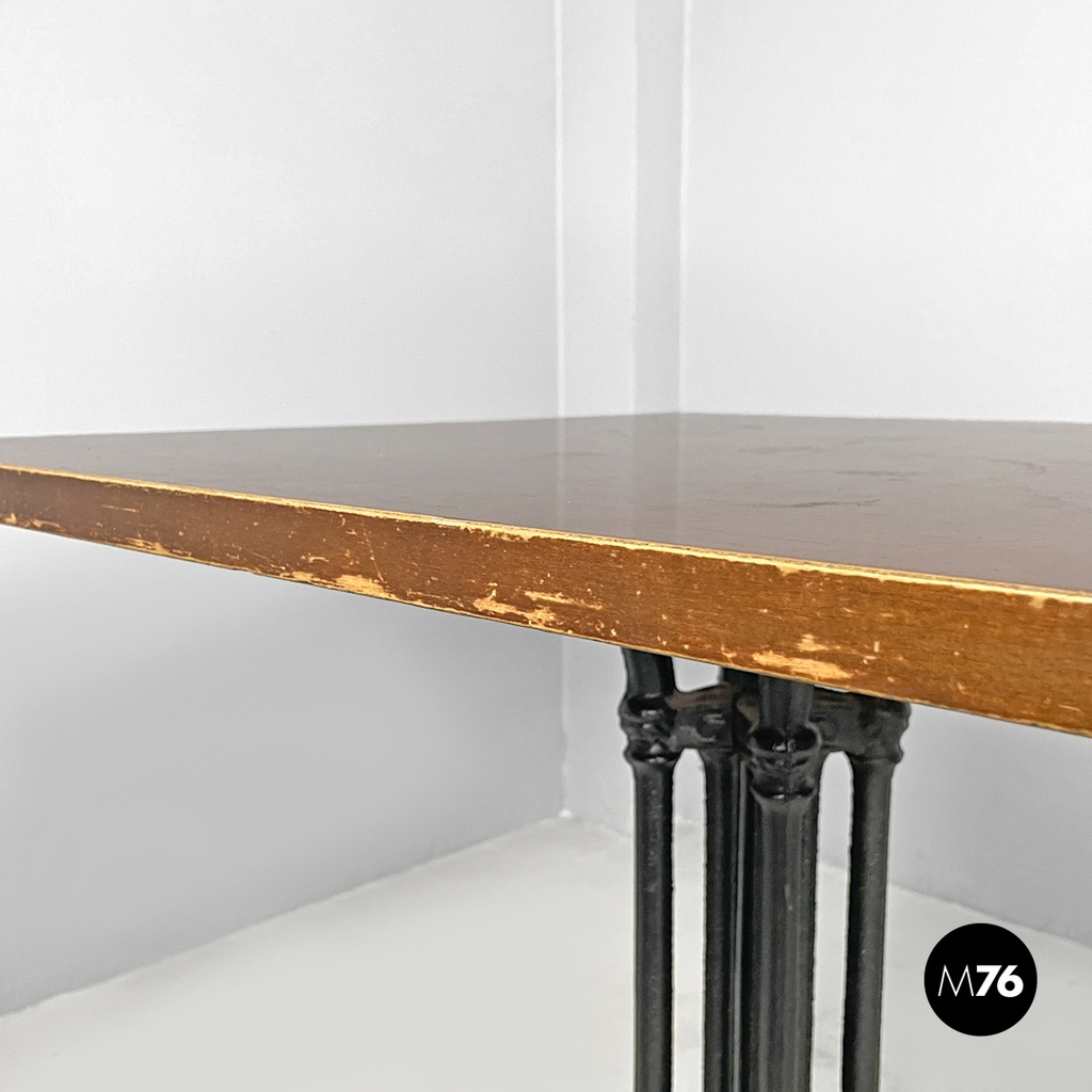 Italian post modern wooden top and decorated black cast iron bar table, 1990s