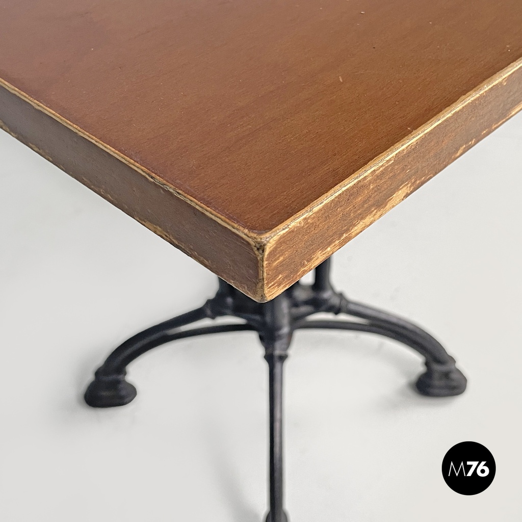 Italian post modern wooden top and decorated black cast iron bar table, 1990s