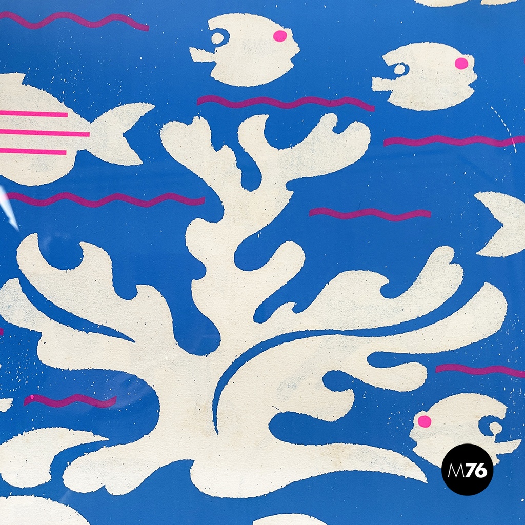 Italian modern colorful marine screen printing by Bruno Contenotte, 1982