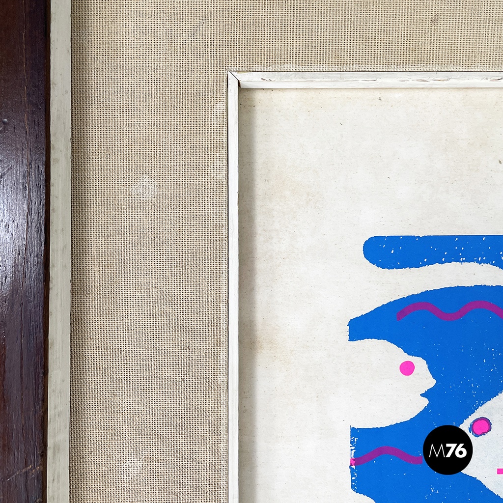 Italian modern colorful marine screen printing by Bruno Contenotte, 1982