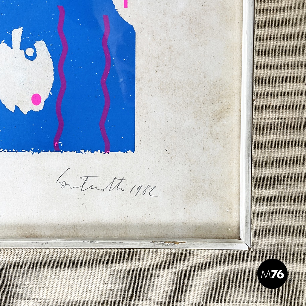 Italian modern colorful marine screen printing by Bruno Contenotte, 1982