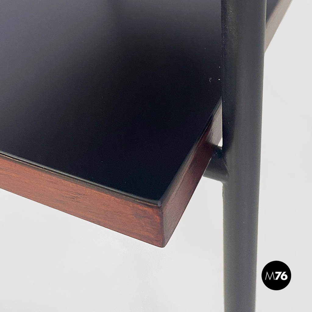 Italian mid century modern red black laminate metal wood double-shelf tables 1960
