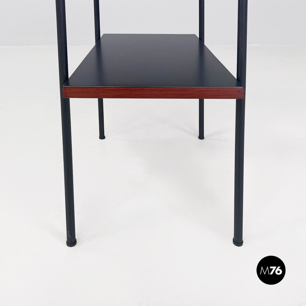 Italian mid century modern red black laminate metal wood double-shelf tables 1960