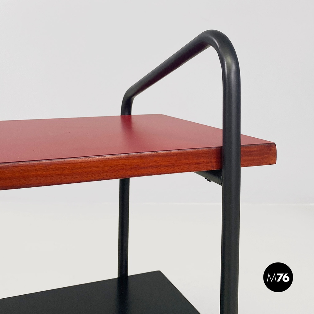 Italian mid century modern red black laminate metal wood double-shelf tables 1960