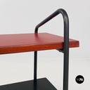 Italian mid century modern red black laminate metal wood double-shelf tables 1960