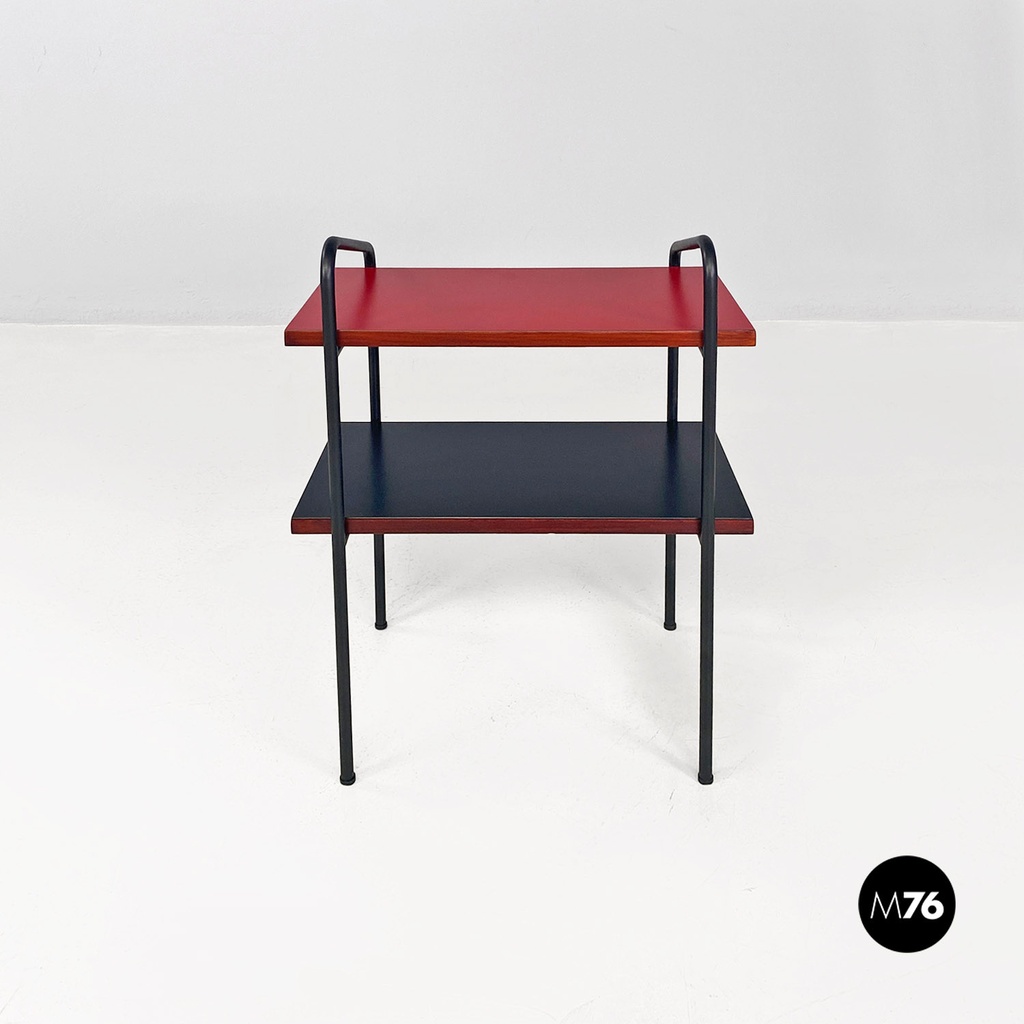 Italian mid century modern red black laminate metal wood double-shelf tables 1960