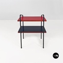 Italian mid century modern red black laminate metal wood double-shelf tables 1960