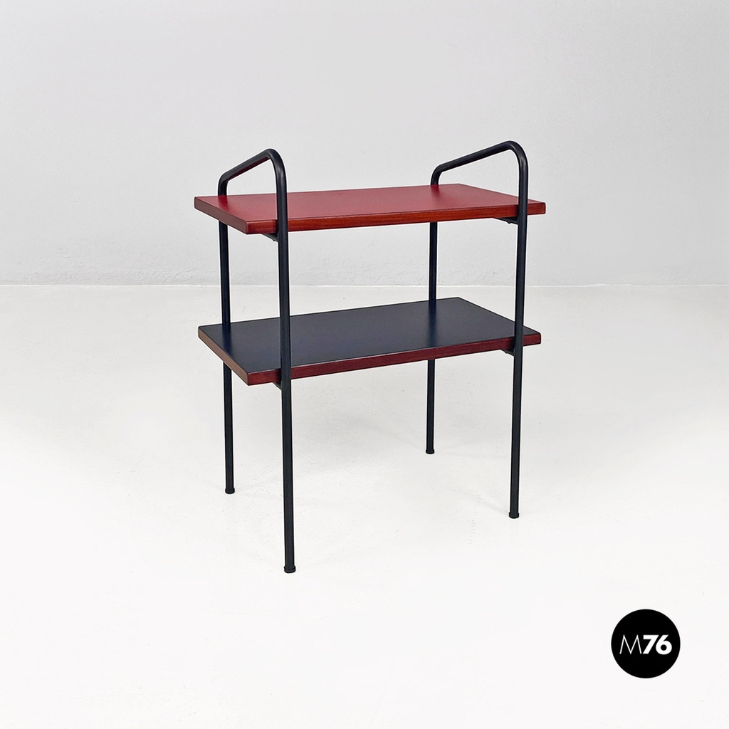 Italian mid century modern red black laminate metal wood double-shelf tables 1960