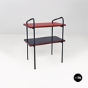 Italian mid century modern red black laminate metal wood double-shelf tables 1960