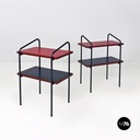 Italian mid century modern red black laminate metal wood double-shelf tables 1960