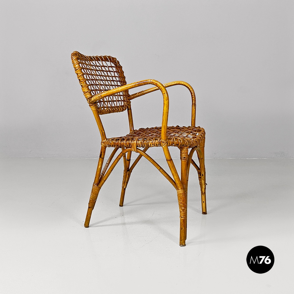 Italian mid-century modern outdoor rattan chairs with armrests, 1960s