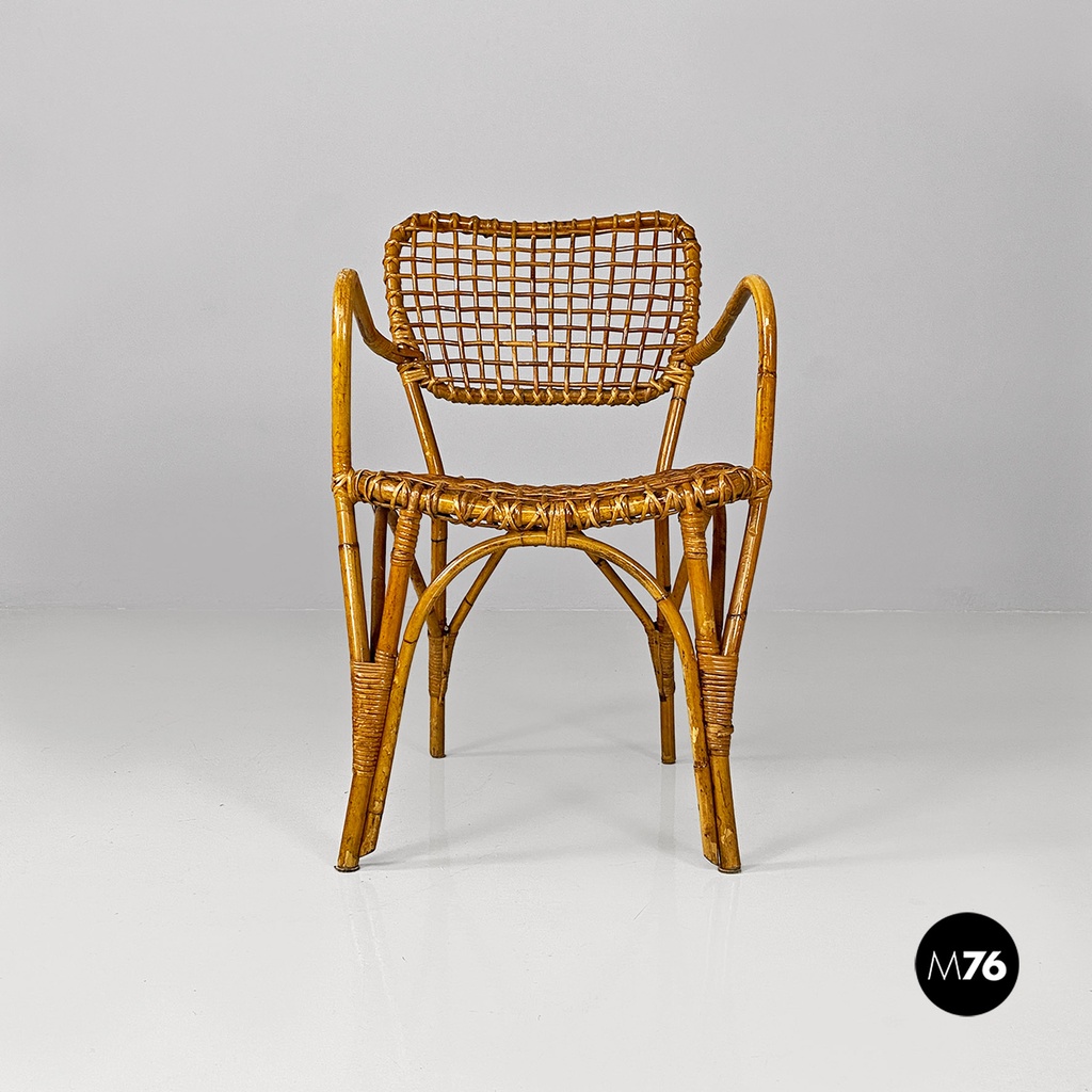 Italian mid-century modern outdoor rattan chairs with armrests, 1960s
