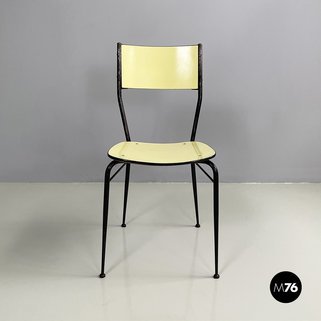 Italian mid-century modern Chair in light yellow laminate and black metal, 1960s