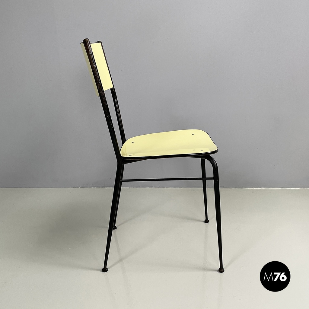 Italian mid-century modern Chair in light yellow laminate and black metal, 1960s