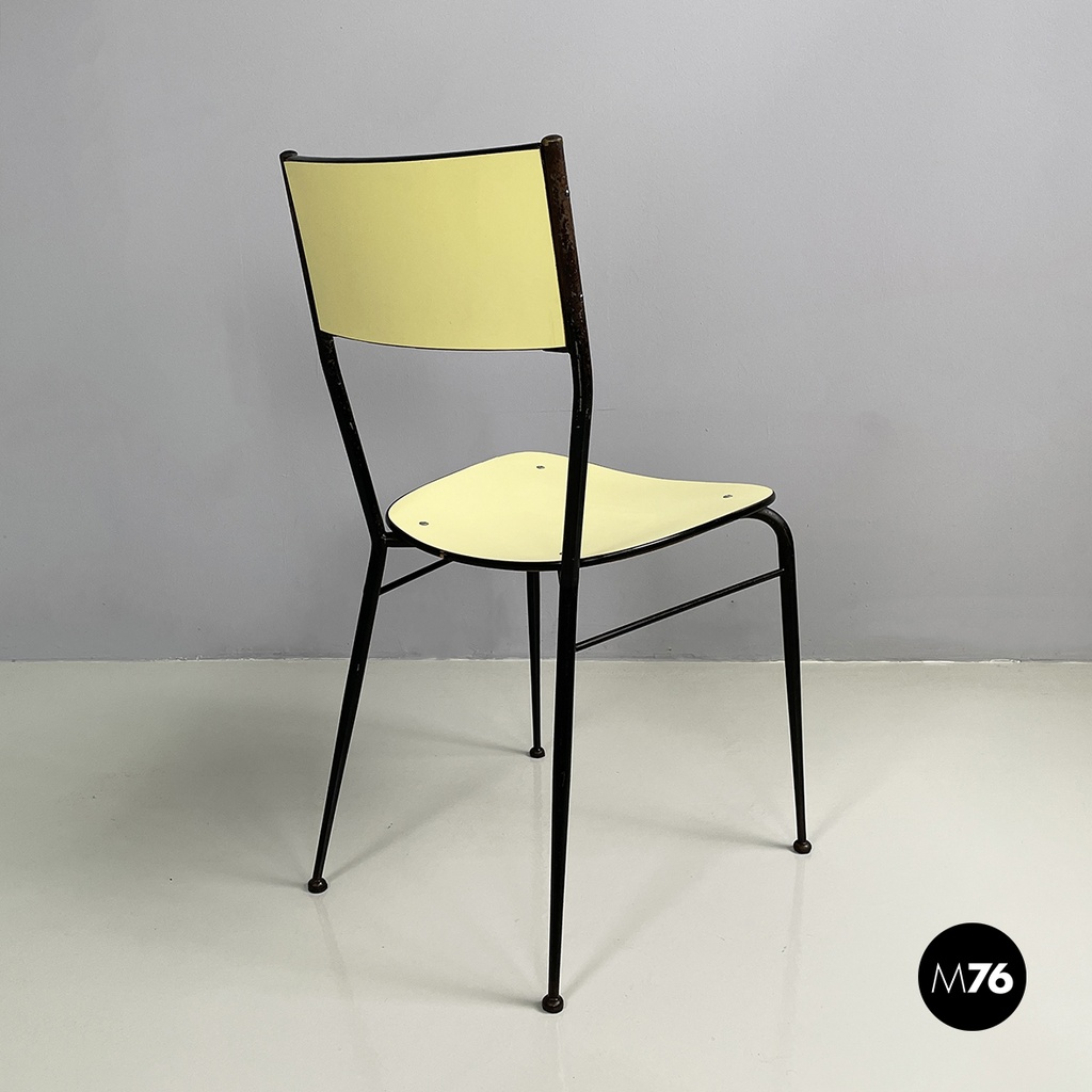Italian mid-century modern Chair in light yellow laminate and black metal, 1960s