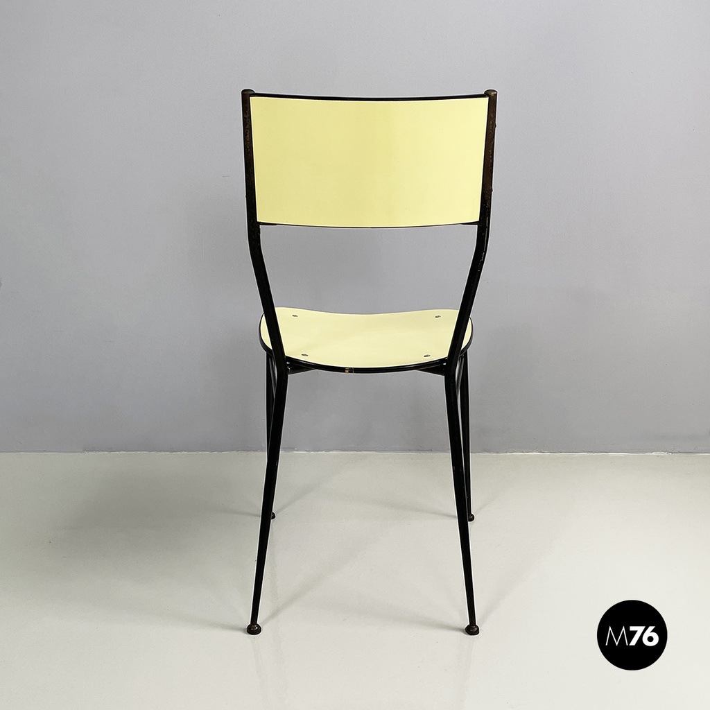 Italian mid-century modern Chair in light yellow laminate and black metal, 1960s
