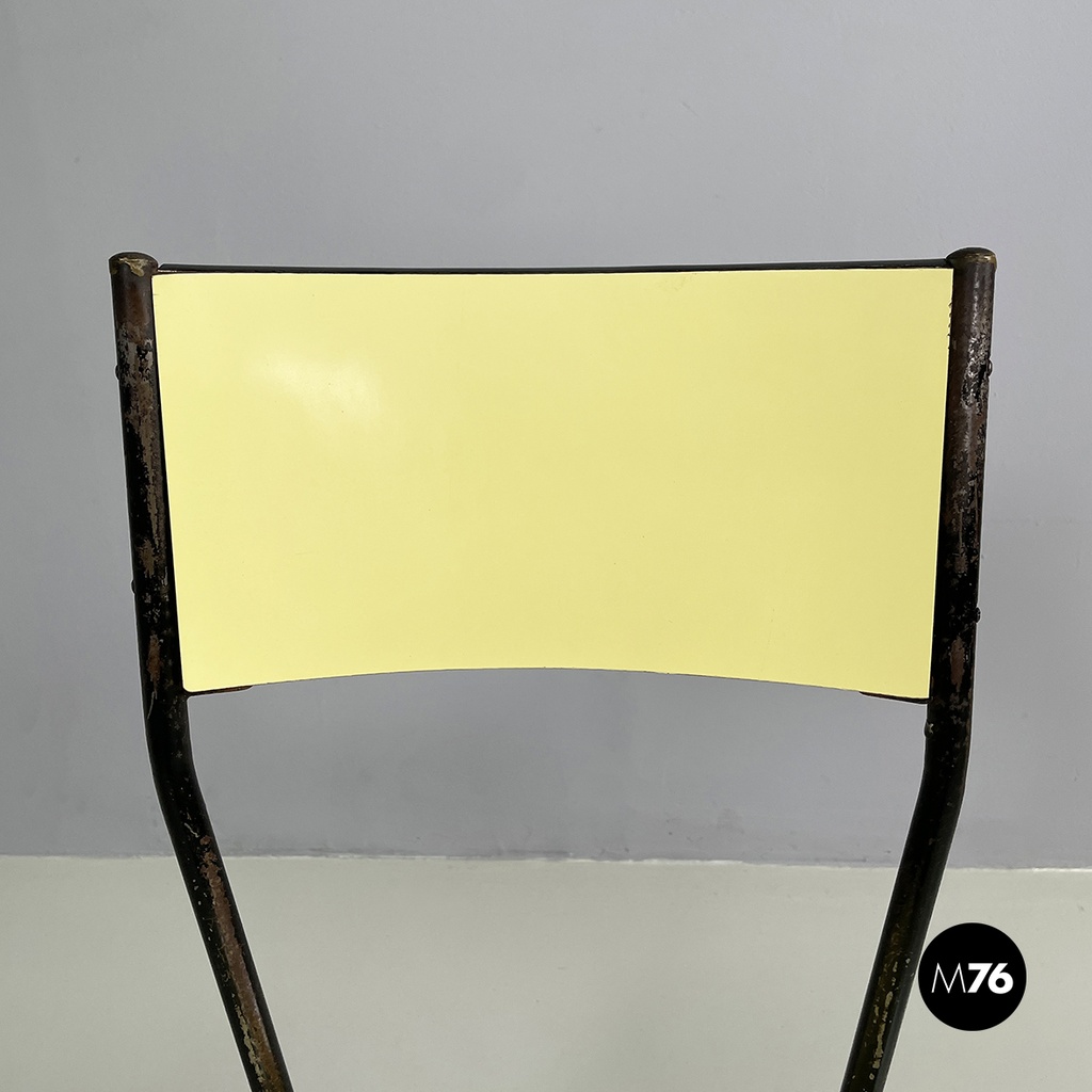 Italian mid-century modern Chair in light yellow laminate and black metal, 1960s