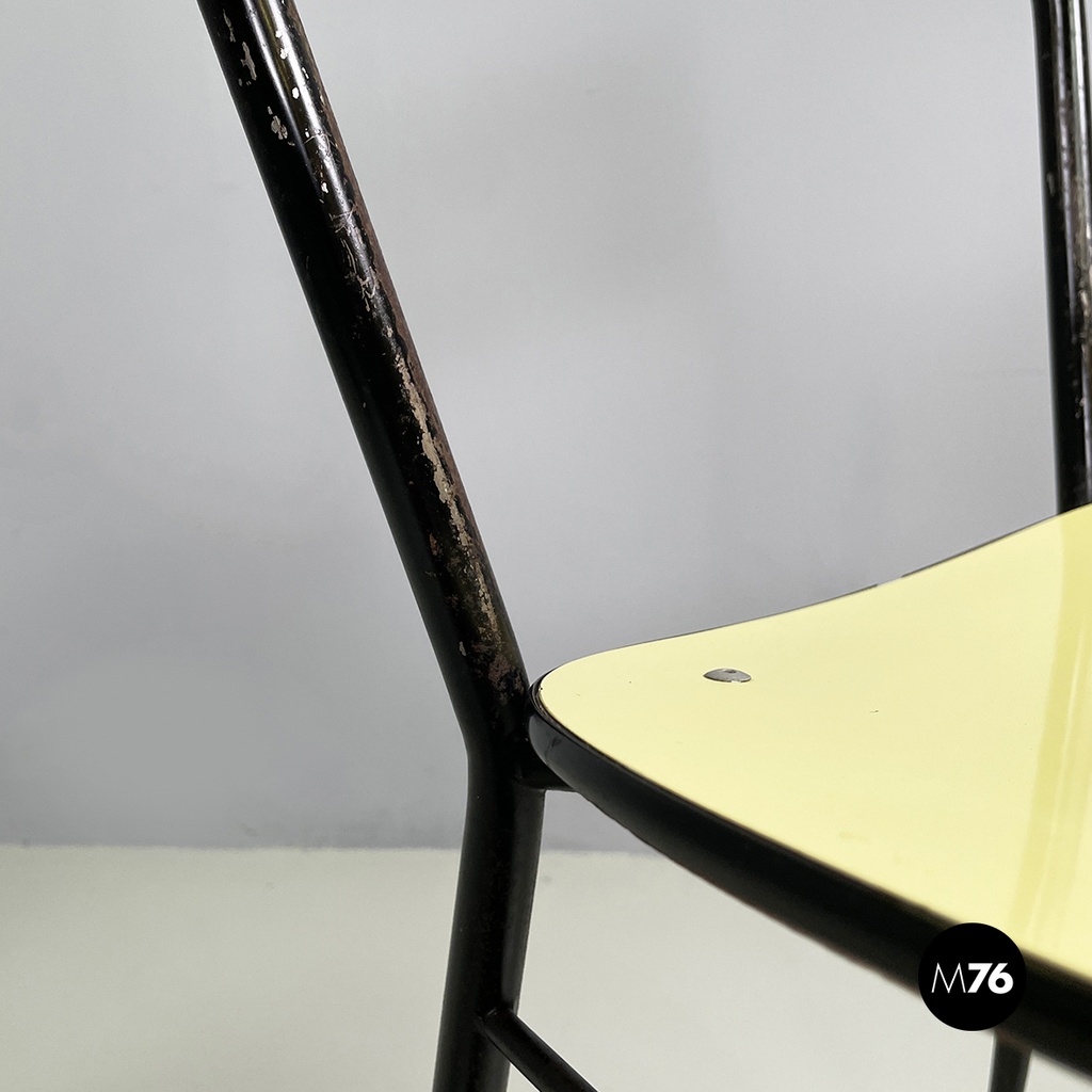 Italian mid-century modern Chair in light yellow laminate and black metal, 1960s