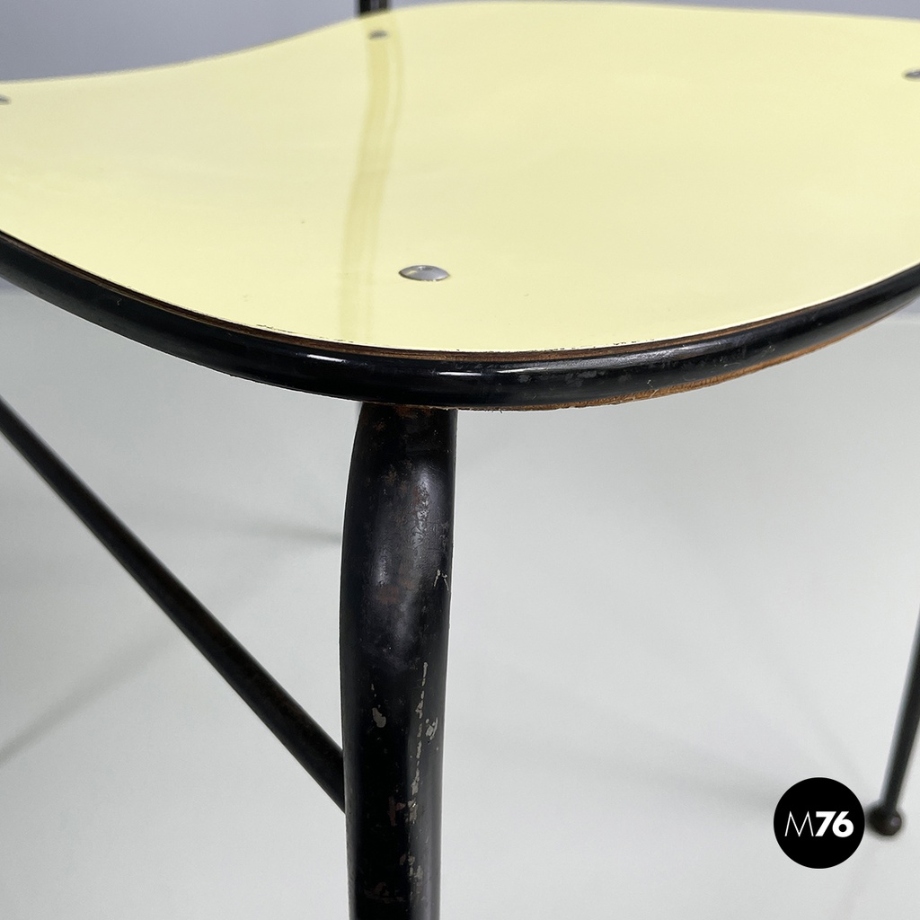 Italian mid-century modern Chair in light yellow laminate and black metal, 1960s