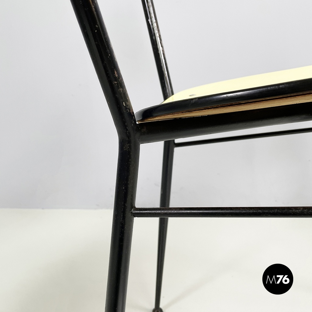 Italian mid-century modern Chair in light yellow laminate and black metal, 1960s