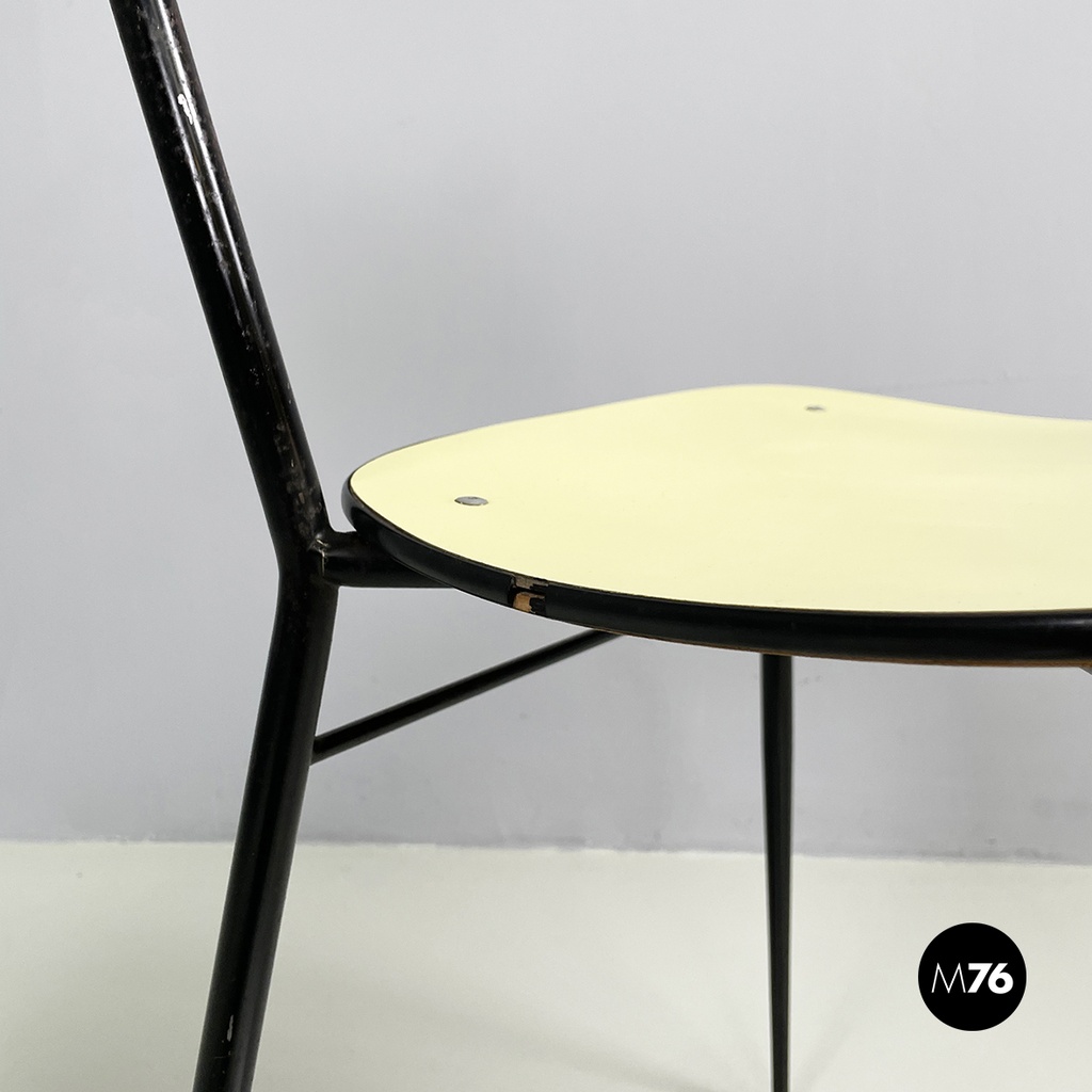 Italian mid-century modern Chair in light yellow laminate and black metal, 1960s