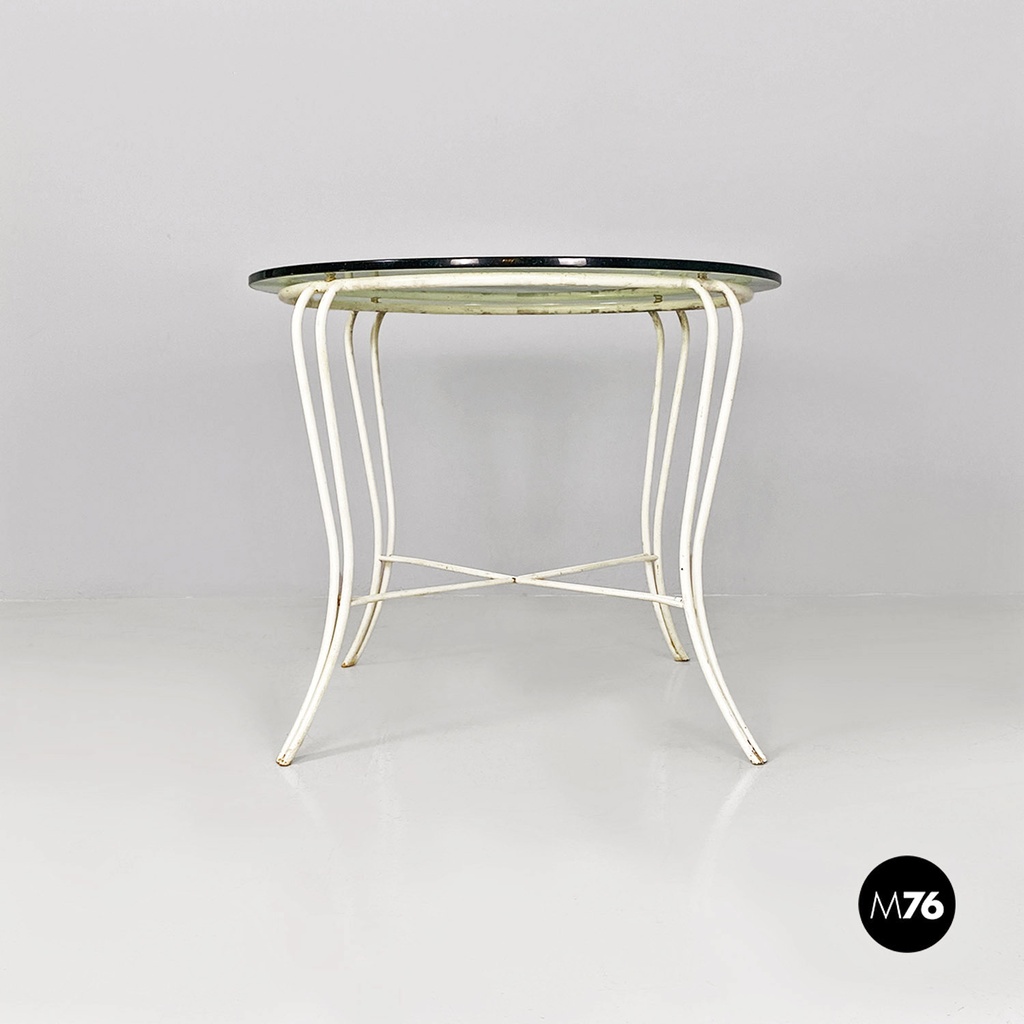 Tavolo da giardino in ferro bianco e vetro, 1960 ca.