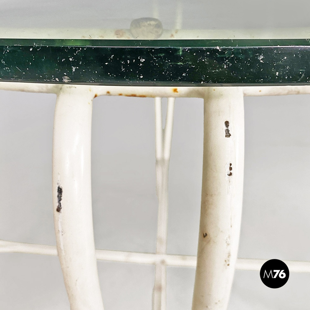 Tavolo da giardino in ferro bianco e vetro, 1960 ca.