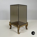 Italian modern golden wood and smoked glass coffee tables or pedestals, 1970s