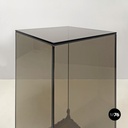 Italian modern golden wood and smoked glass coffee tables or pedestals, 1970s