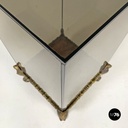 Italian modern golden wood and smoked glass coffee tables or pedestals, 1970s
