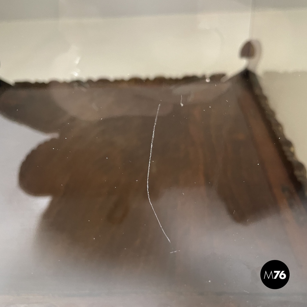 Italian modern golden wood and smoked glass coffee tables or pedestals, 1970s