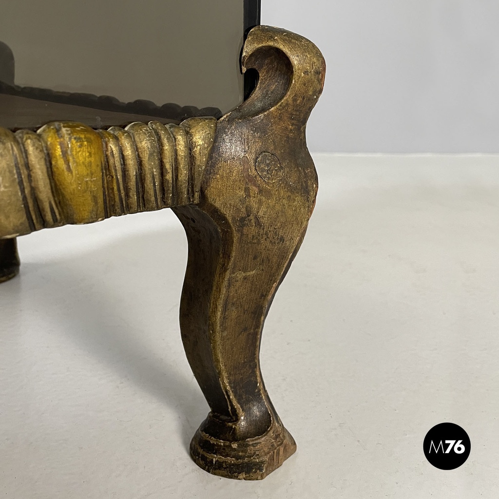 Italian modern golden wood and smoked glass coffee tables or pedestals, 1970s