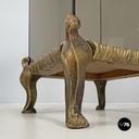 Italian modern golden wood and smoked glass coffee tables or pedestals, 1970s