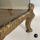 Italian modern golden wood and smoked glass coffee tables or pedestals, 1970s