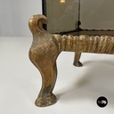 Italian modern golden wood and smoked glass coffee tables or pedestals, 1970s