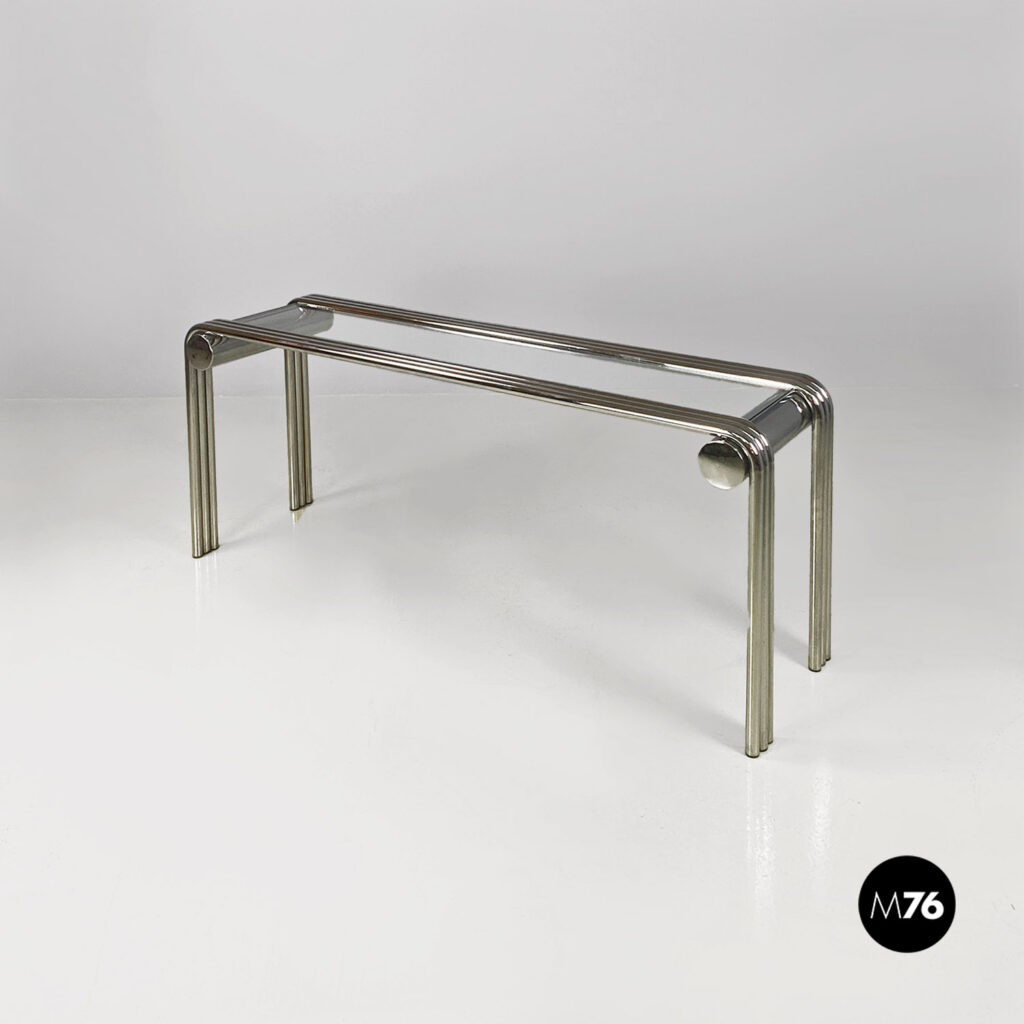 Consolle in vetro e acciaio, 1970 ca.
