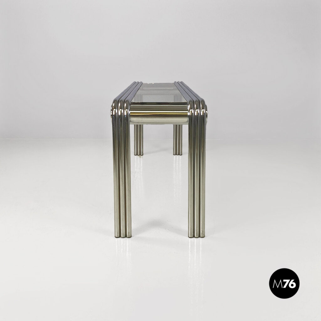 Consolle in vetro e acciaio, 1970 ca.