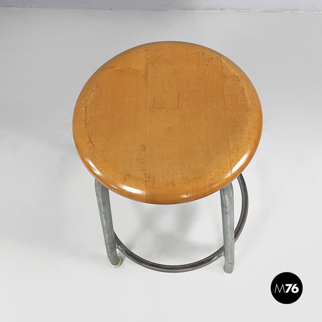 Sgabello in legno e metallo, 1960 ca.