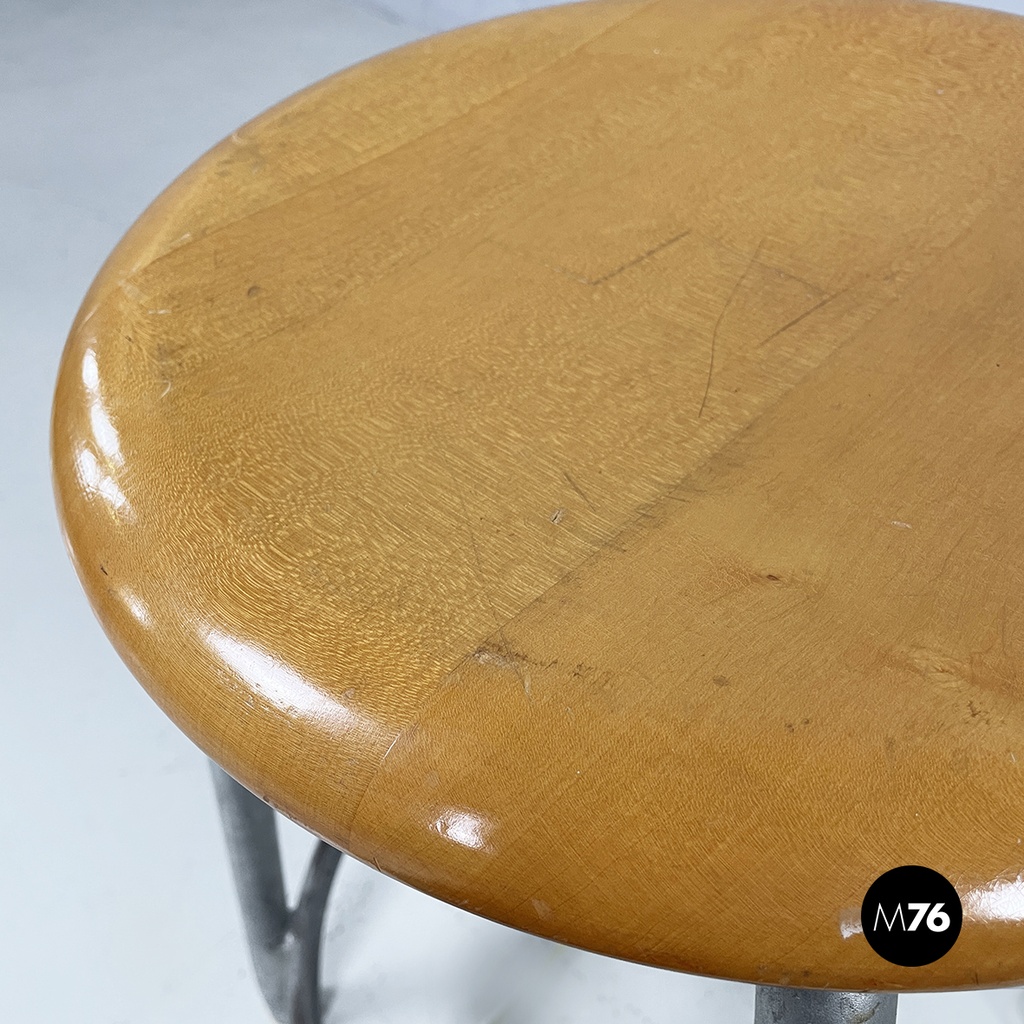 Sgabello in legno e metallo, 1960 ca.