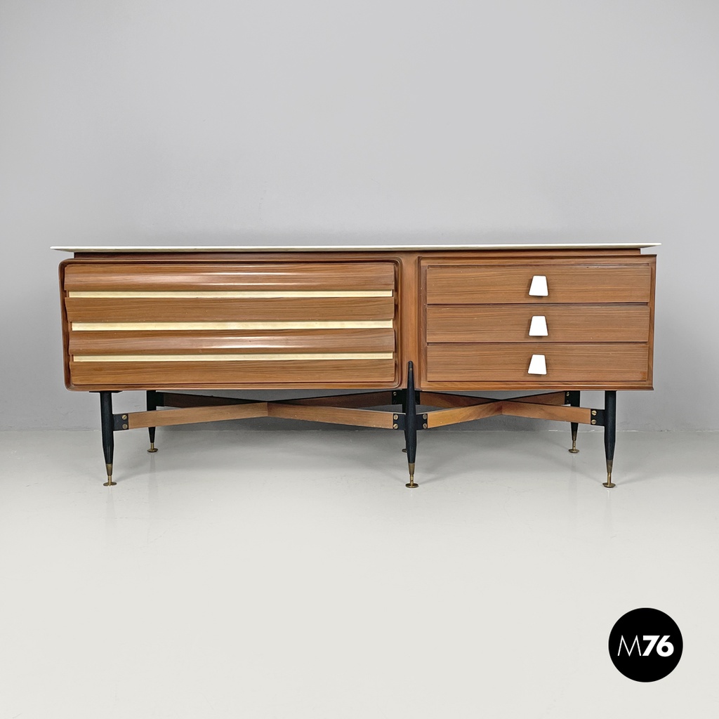 Sideboard in legno e marmo, 1960 ca.