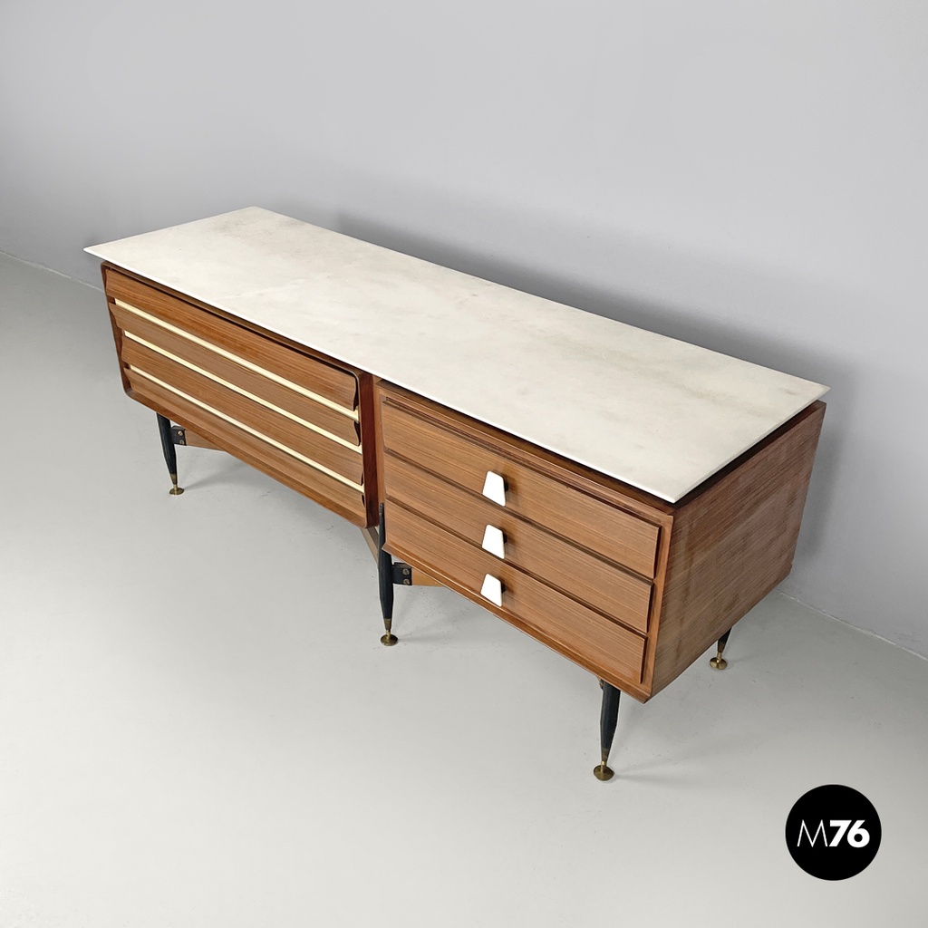 Sideboard in legno e marmo, 1960 ca.