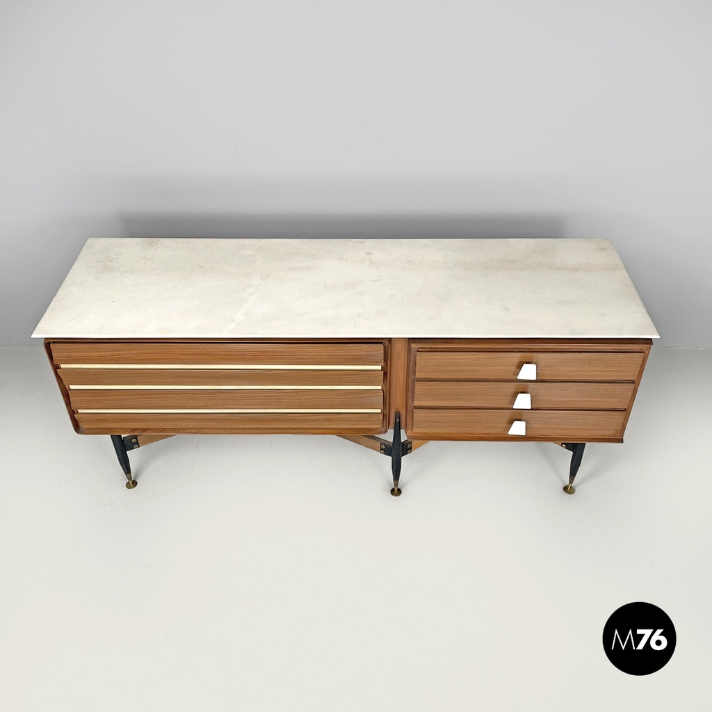 Sideboard in legno e marmo, 1960 ca.