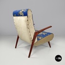 Poltrona con tessuto blu floreale, 1950 ca. 