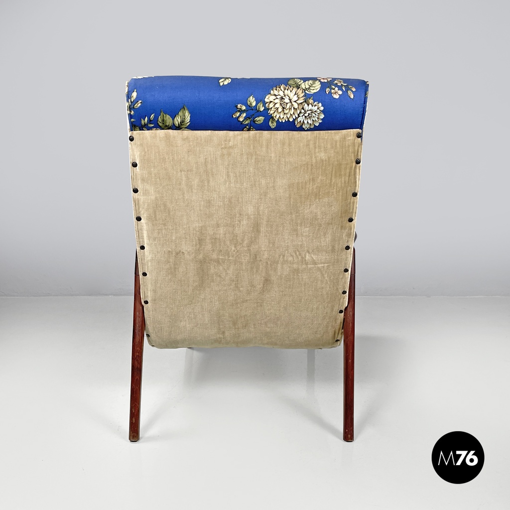 Poltrona con tessuto blu floreale, 1950 ca. 