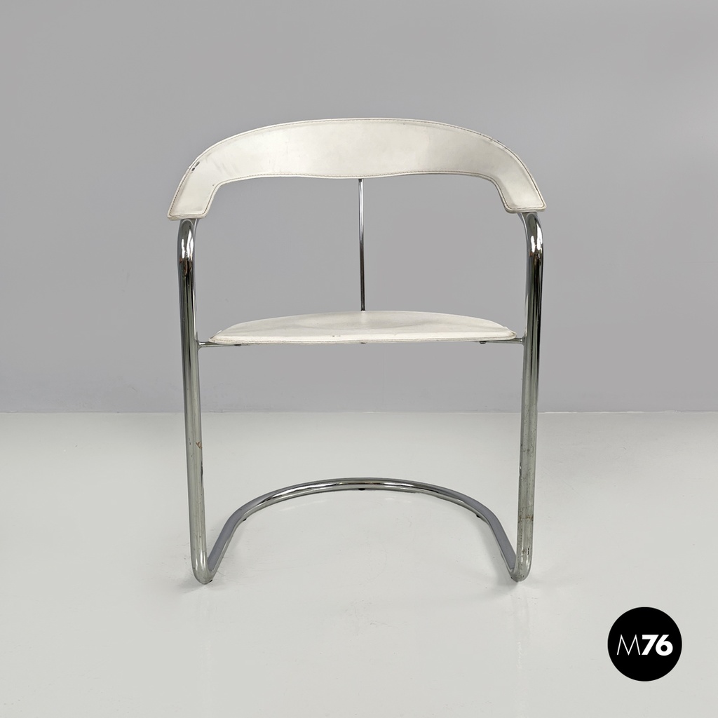 Sedia in pelle bianca e metallo, 1980 ca.