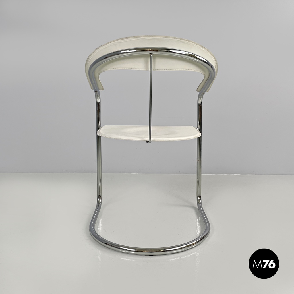 Sedia in pelle bianca e metallo, 1980 ca.