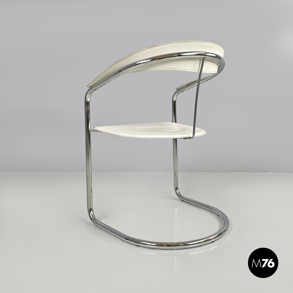 Sedia in pelle bianca e metallo, 1980 ca.