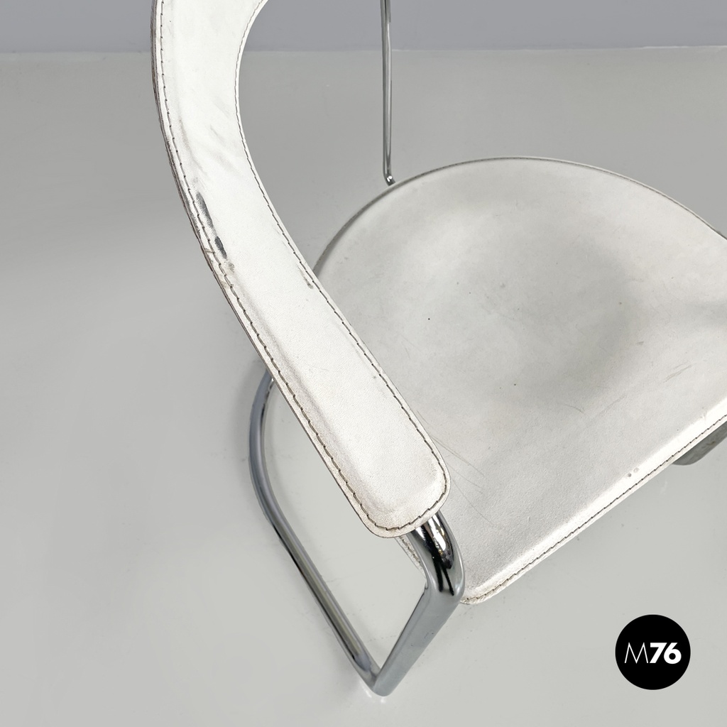 Sedia in pelle bianca e metallo, 1980 ca.