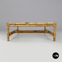 Tavolo da caffè in paglia di Vienna e rattan, 1970 ca.